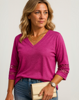 Sienna | V-Neck Lace Sleeve Top