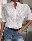 Embroidered Split-Neck Blouse