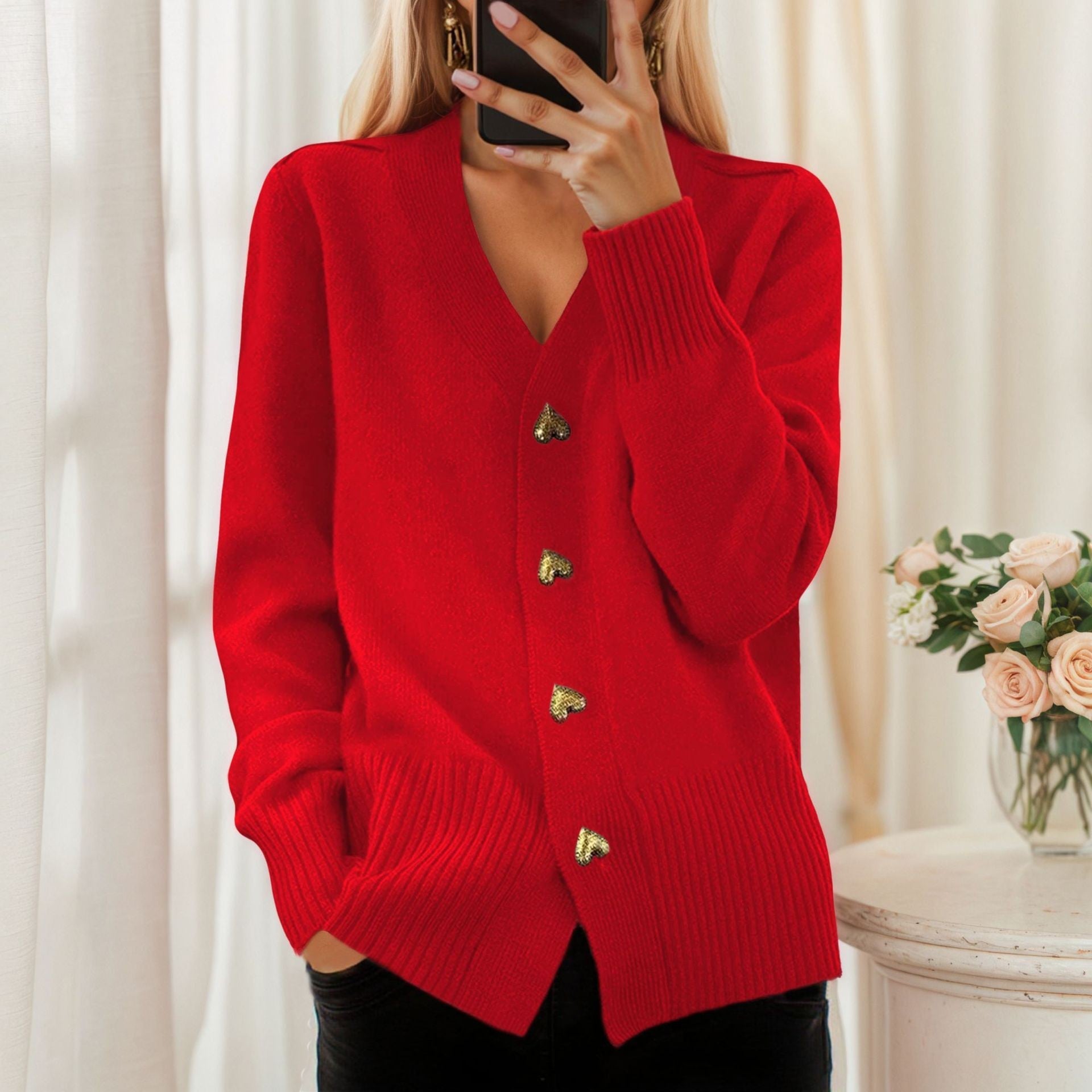Adele | Elegant Heart Button Cardigan