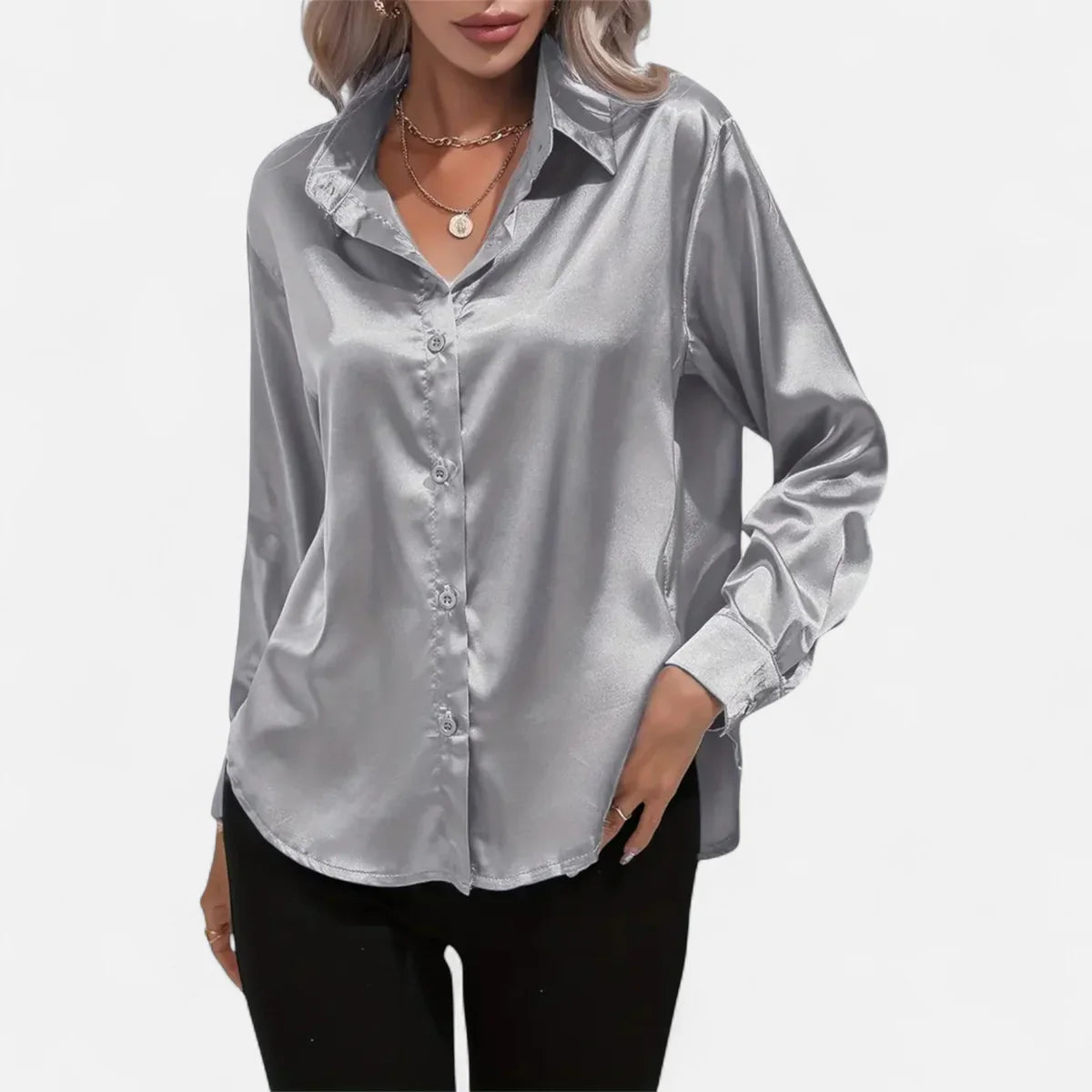 Satin Button-Up Blouse