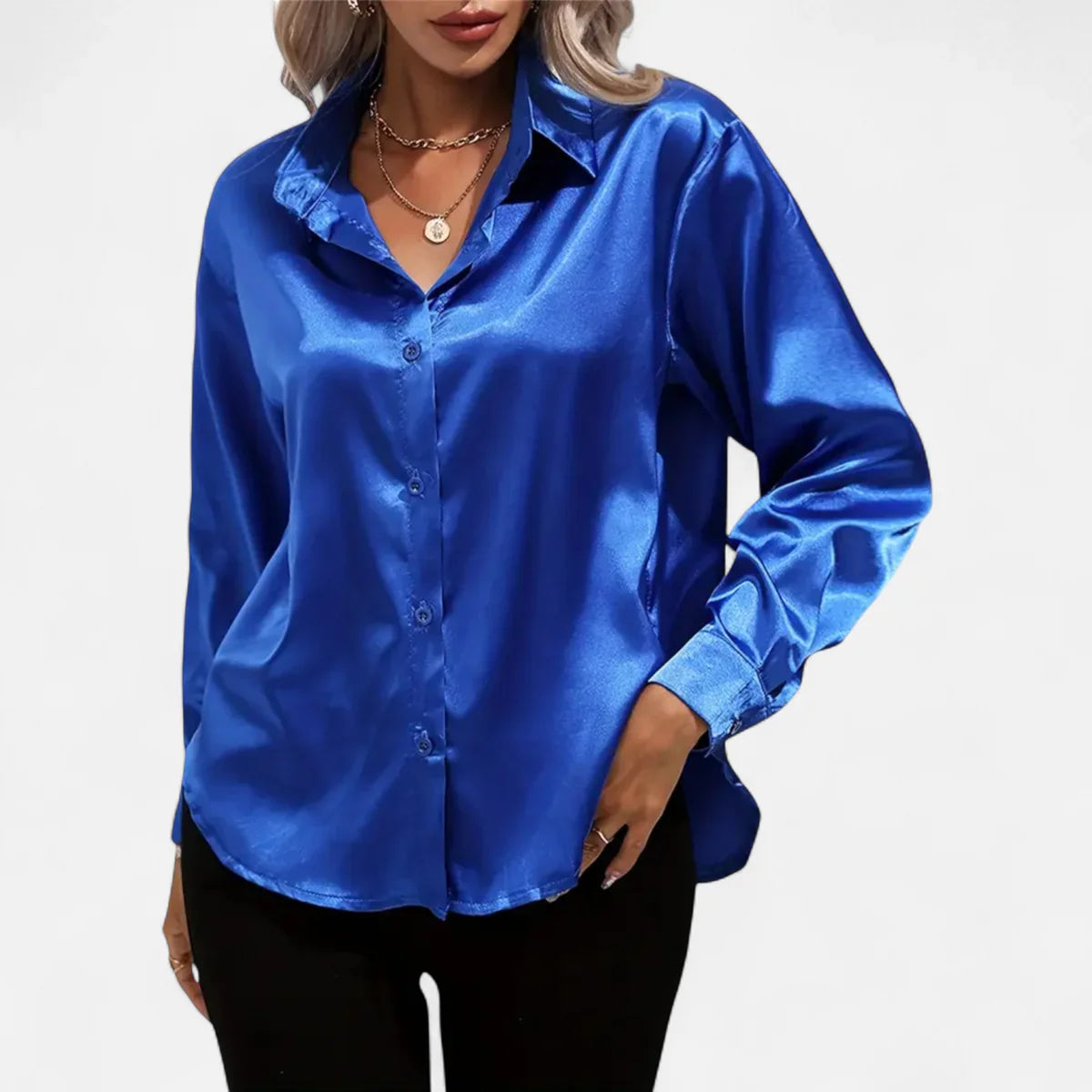 Satin Button-Up Blouse