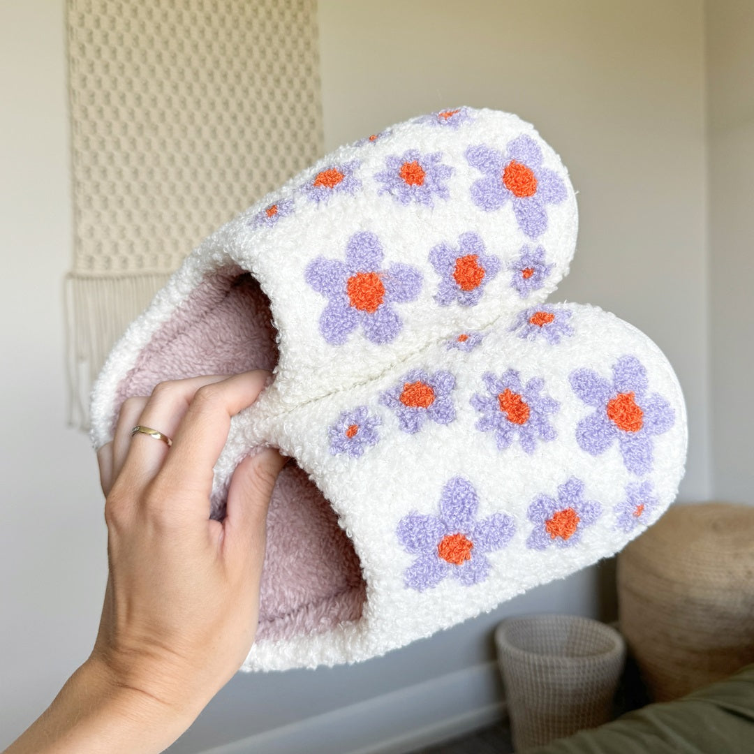 Purple Flowers Slip-On Cosy Slippers