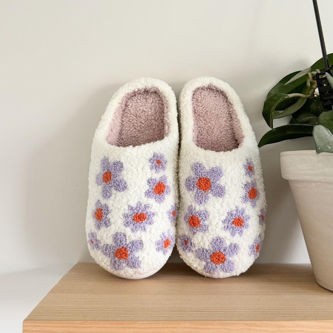 Purple Flowers Slip-On Cosy Slippers